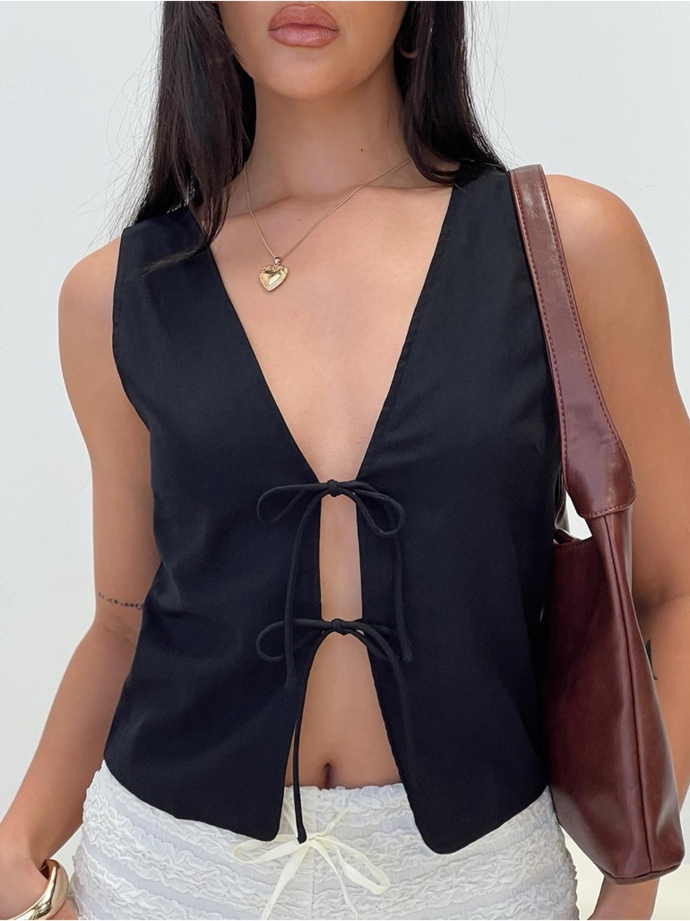 Princess Polly Black Tie-Front V-Neck Crop Top